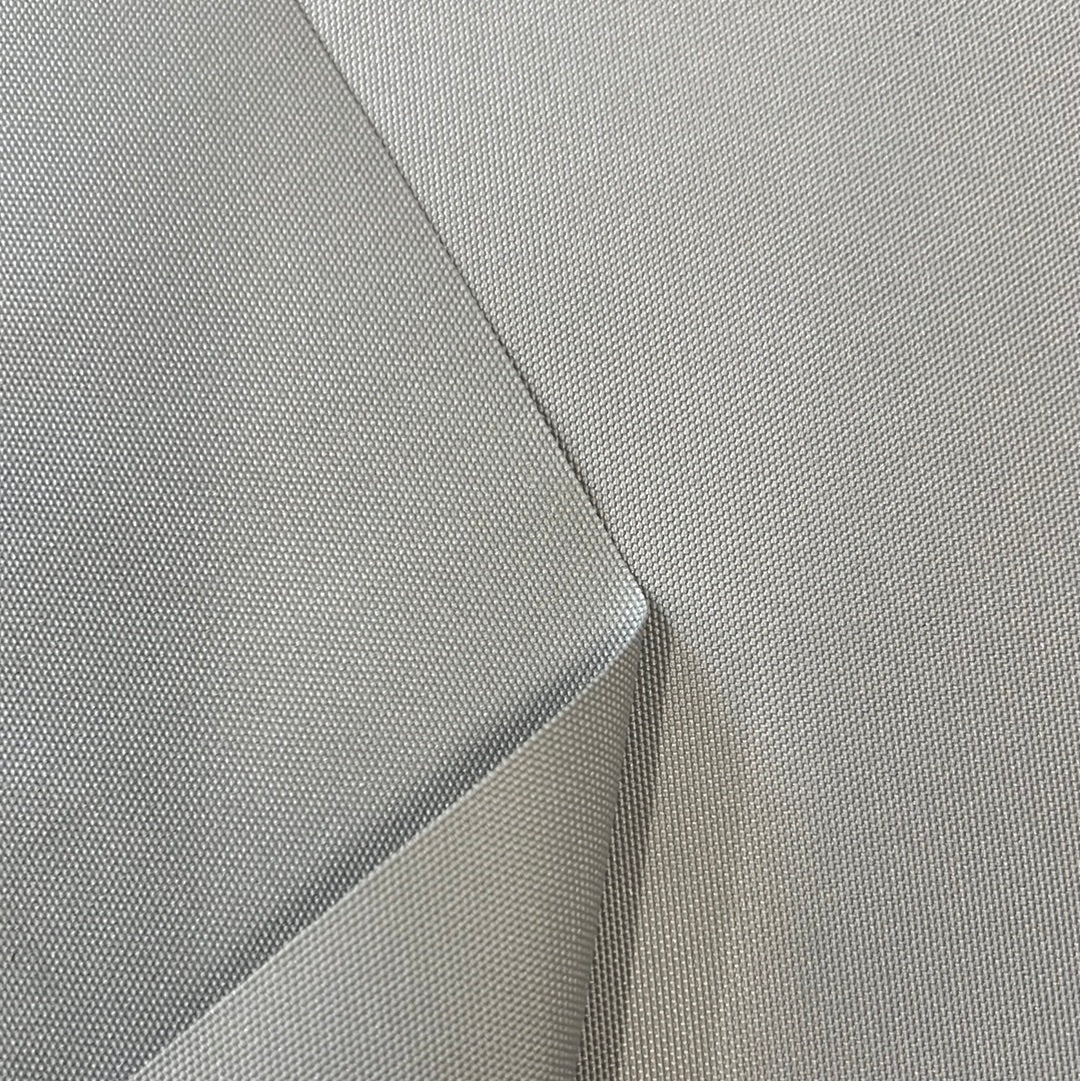 Gray solution-dyed polyester fabric swatch, 60 inches wide.