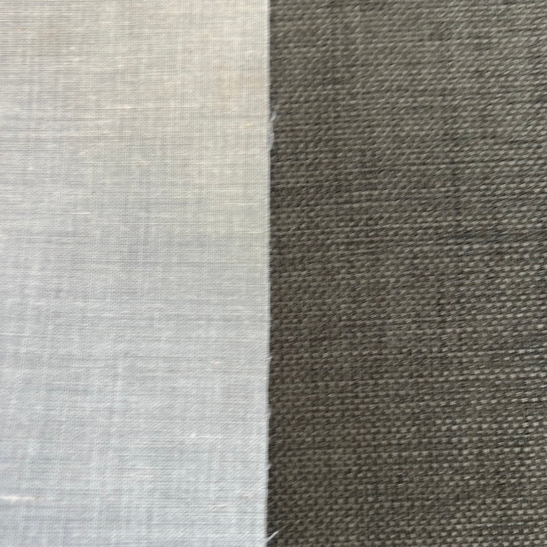 Off-white and dark gray fabric swatches showing texture comparison.