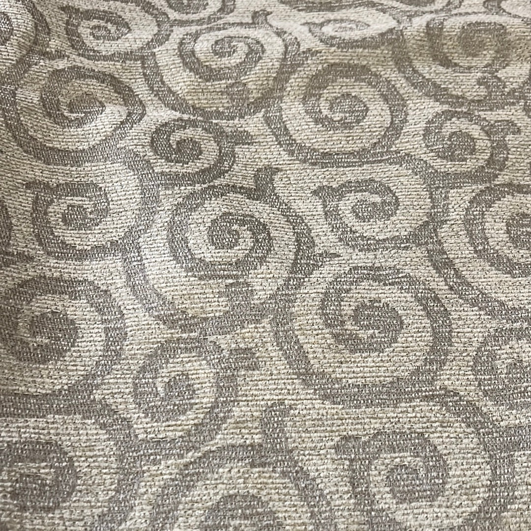 1914 Magna Doodle Citron fabric swatch: beige linen with taupe swirl pattern.