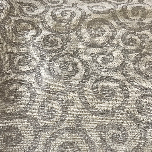 1914 Magna Doodle Citron fabric swatch: beige linen with taupe swirl pattern.