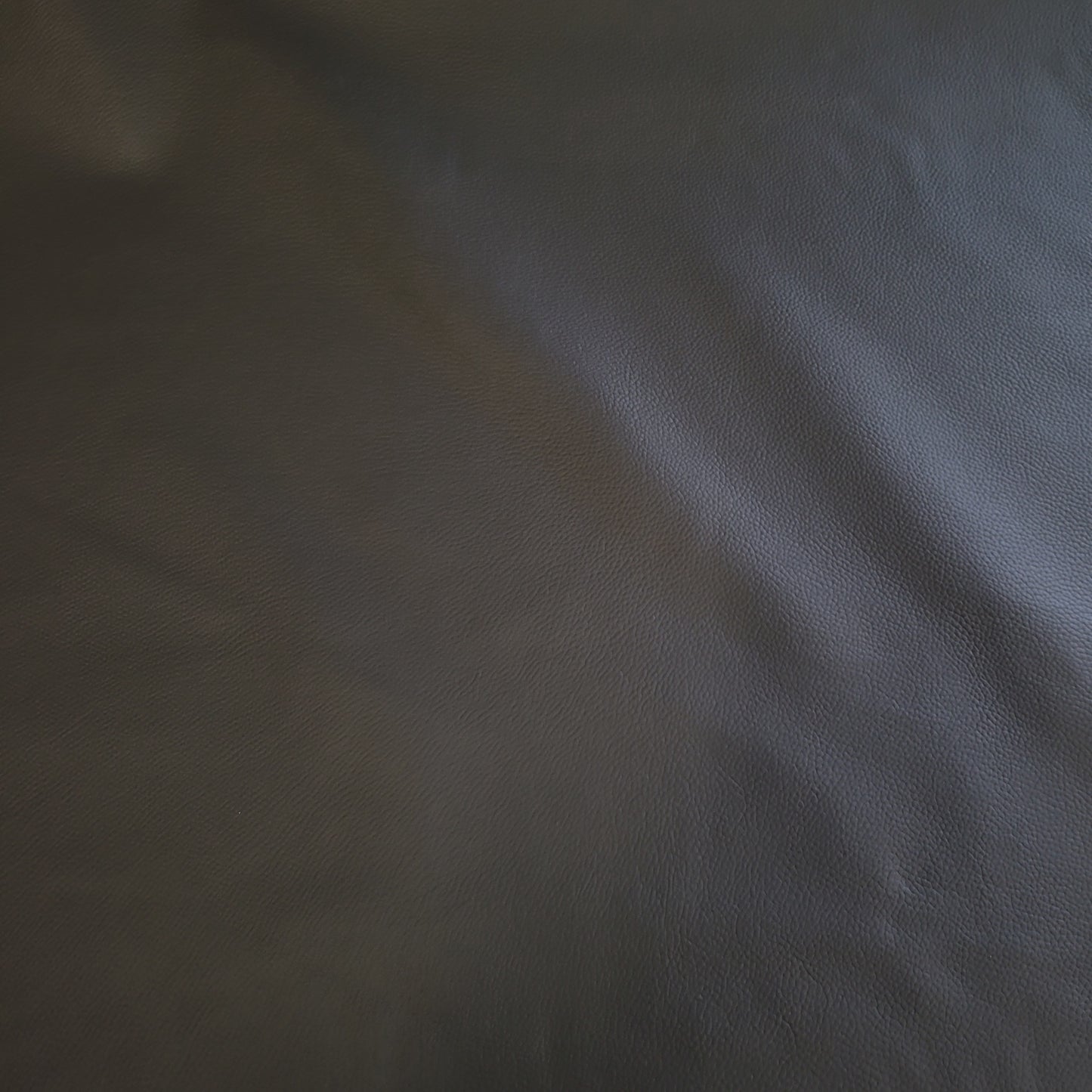 Close-up view of dark gray leather hide, showcasing its textured surface.