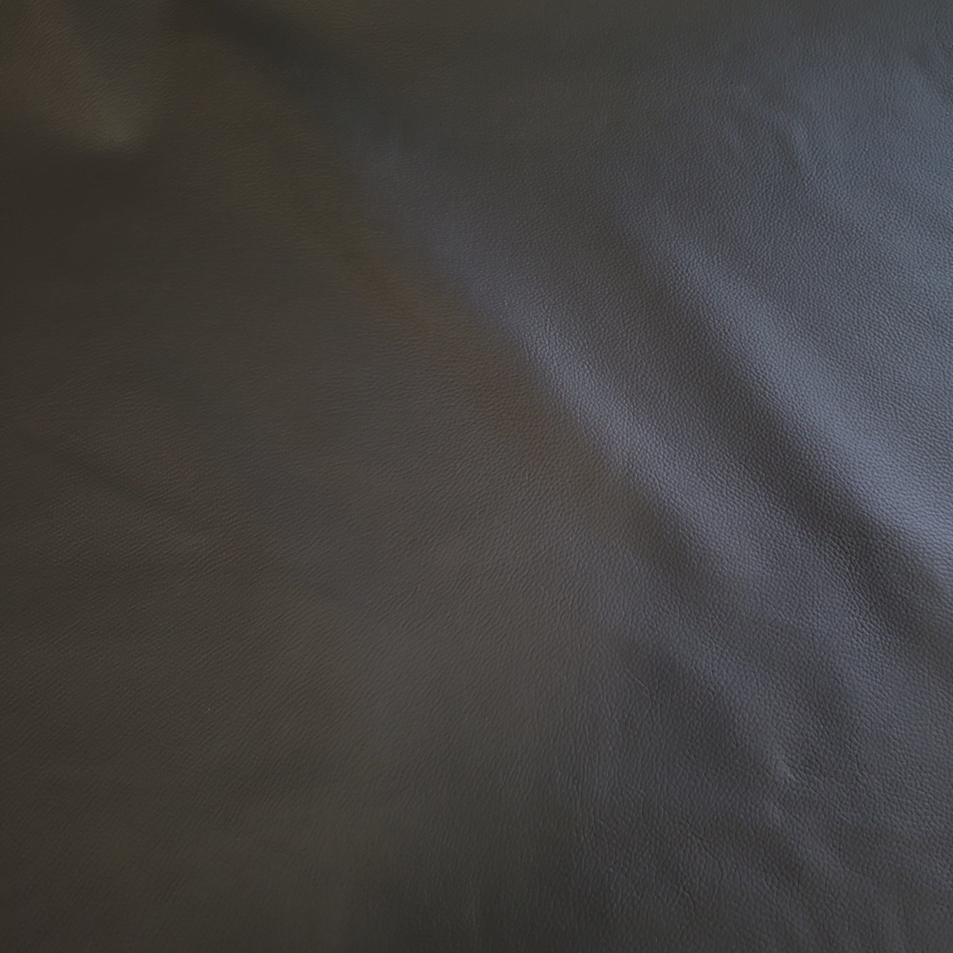 Close-up view of dark gray leather hide, showcasing its textured surface.