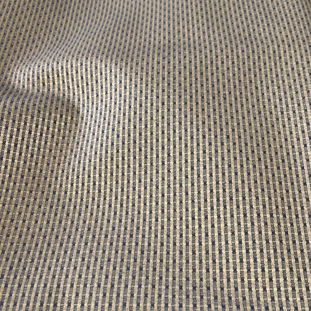 1922 Fab Dani 919 Caraway fabric swatch: Beige and navy micro-check pattern.