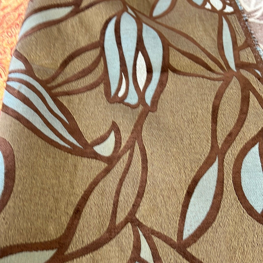 1924 Eisner Moccasin fabric: Brown and teal floral upholstery