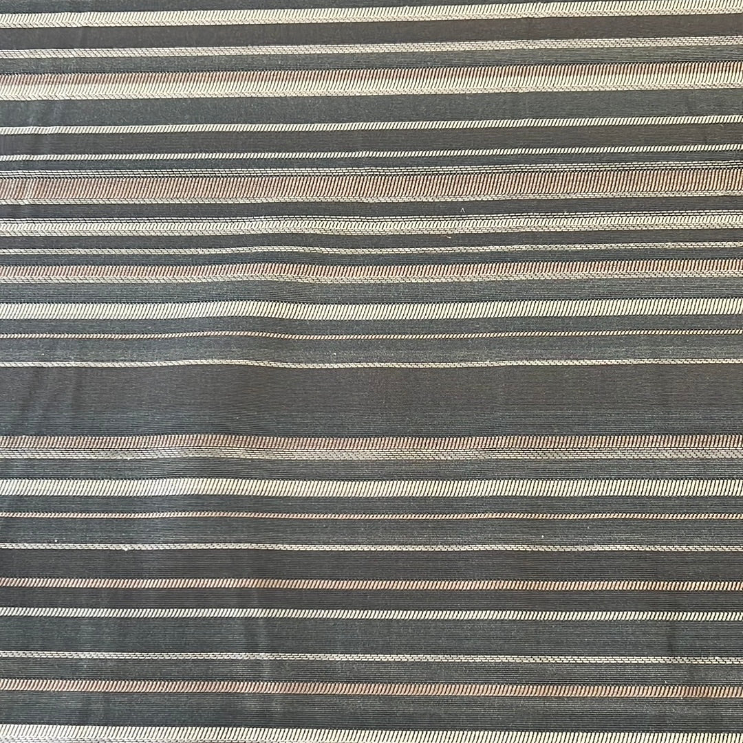 1881 Transcend Granite 60” wide fabric swatch: dark gray with subtle beige and white stripes.
