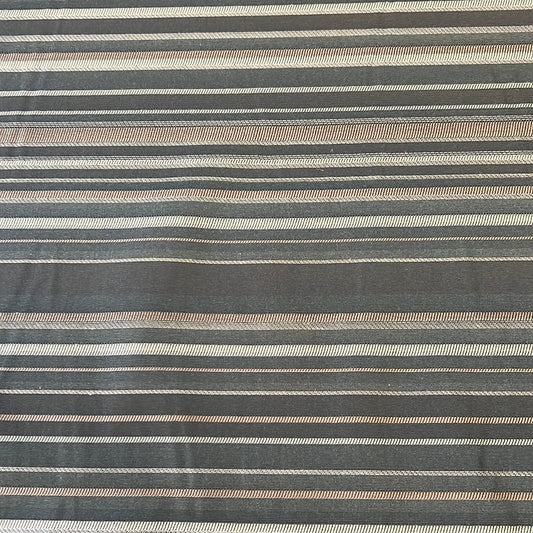 1881 Transcend Granite 60” wide fabric swatch: dark gray with subtle beige and white stripes.