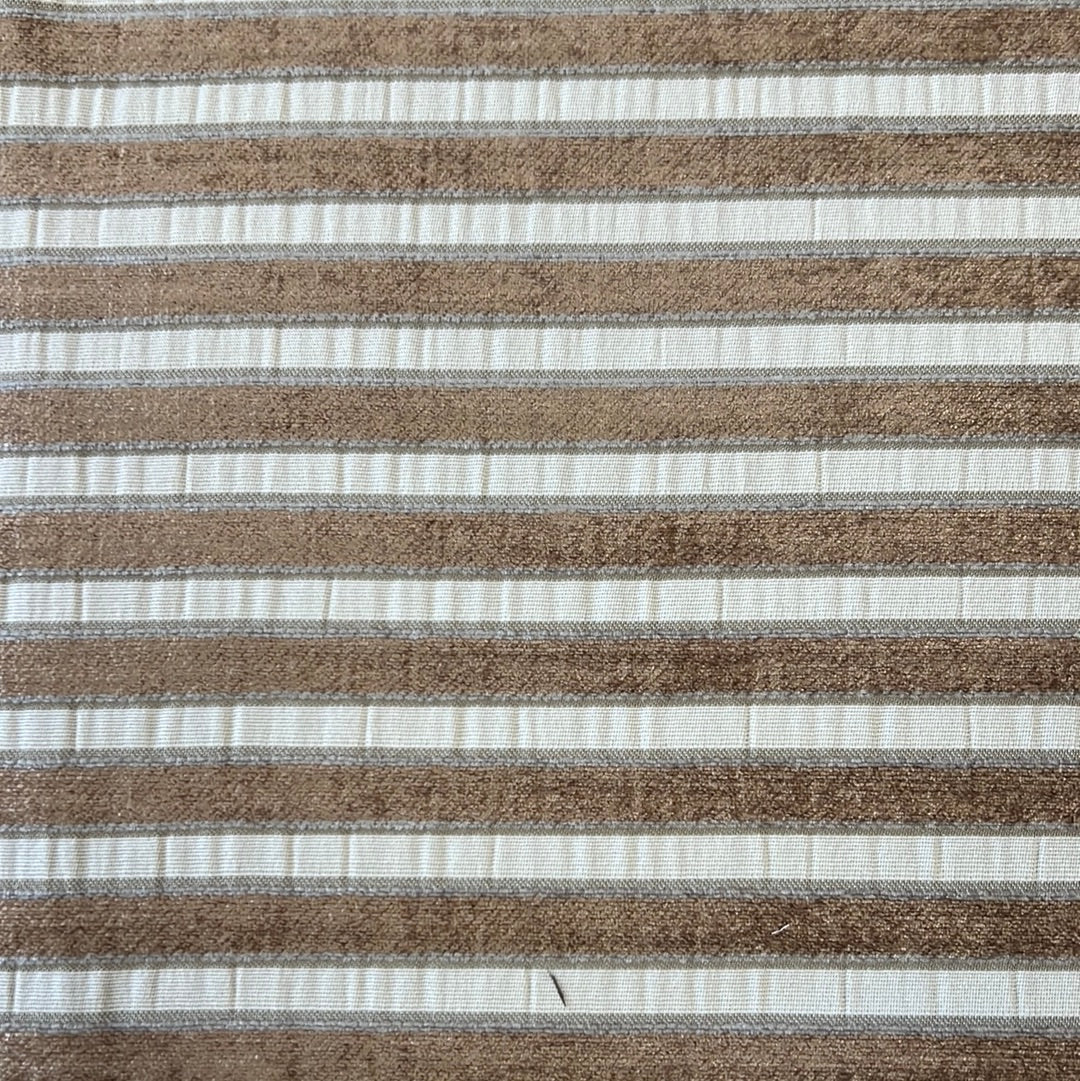 1895 Chianti Truffle fabric: Brown and cream striped upholstery textile