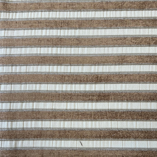 1895 Chianti Truffle fabric: Brown and cream striped upholstery textile