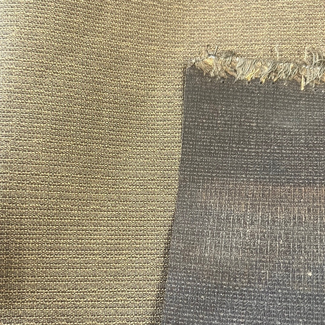 Close-up view of two fabric swatches showcasing different textures and shades of brown.
