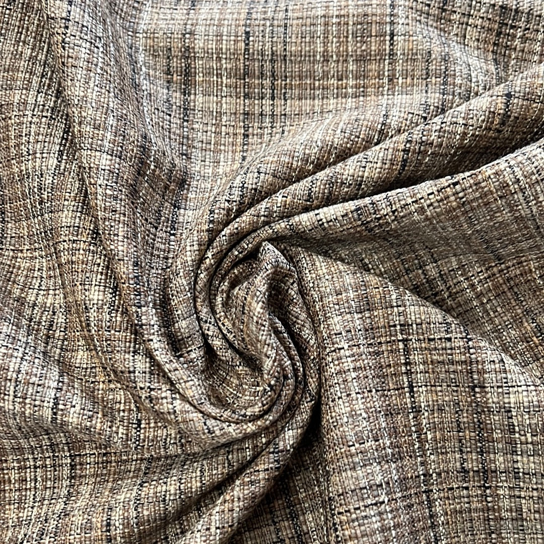 Taupe textured fabric swatch, detailed close-up.