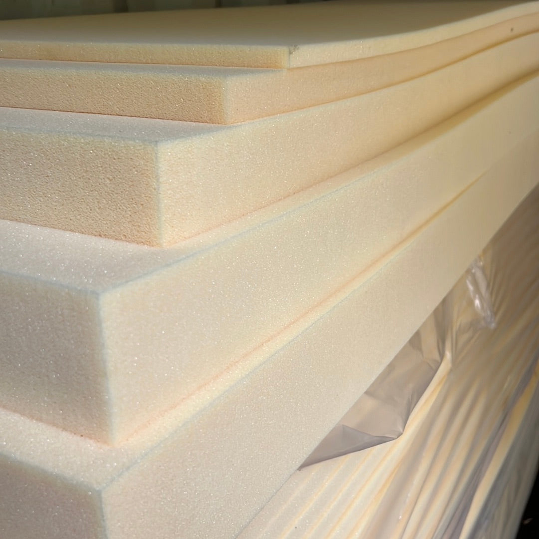 Extra firm HR60 foam sheets, 2" x 24" x 82", ideal for upholstery and cushioning.