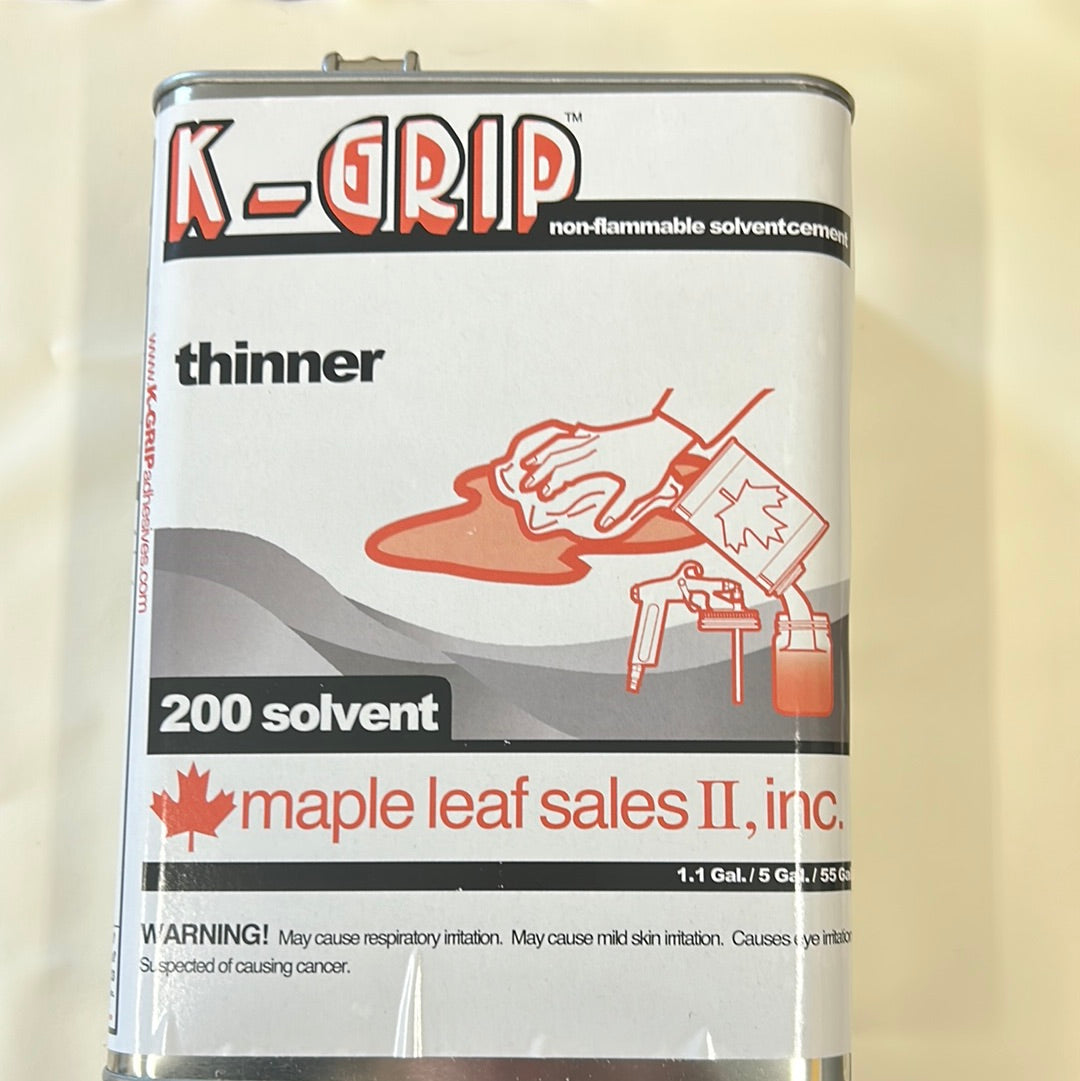 K-Grip 200 Solvent: Non-flammable thinner for cleaning; 1.1, 5, & 55 gallon sizes available.