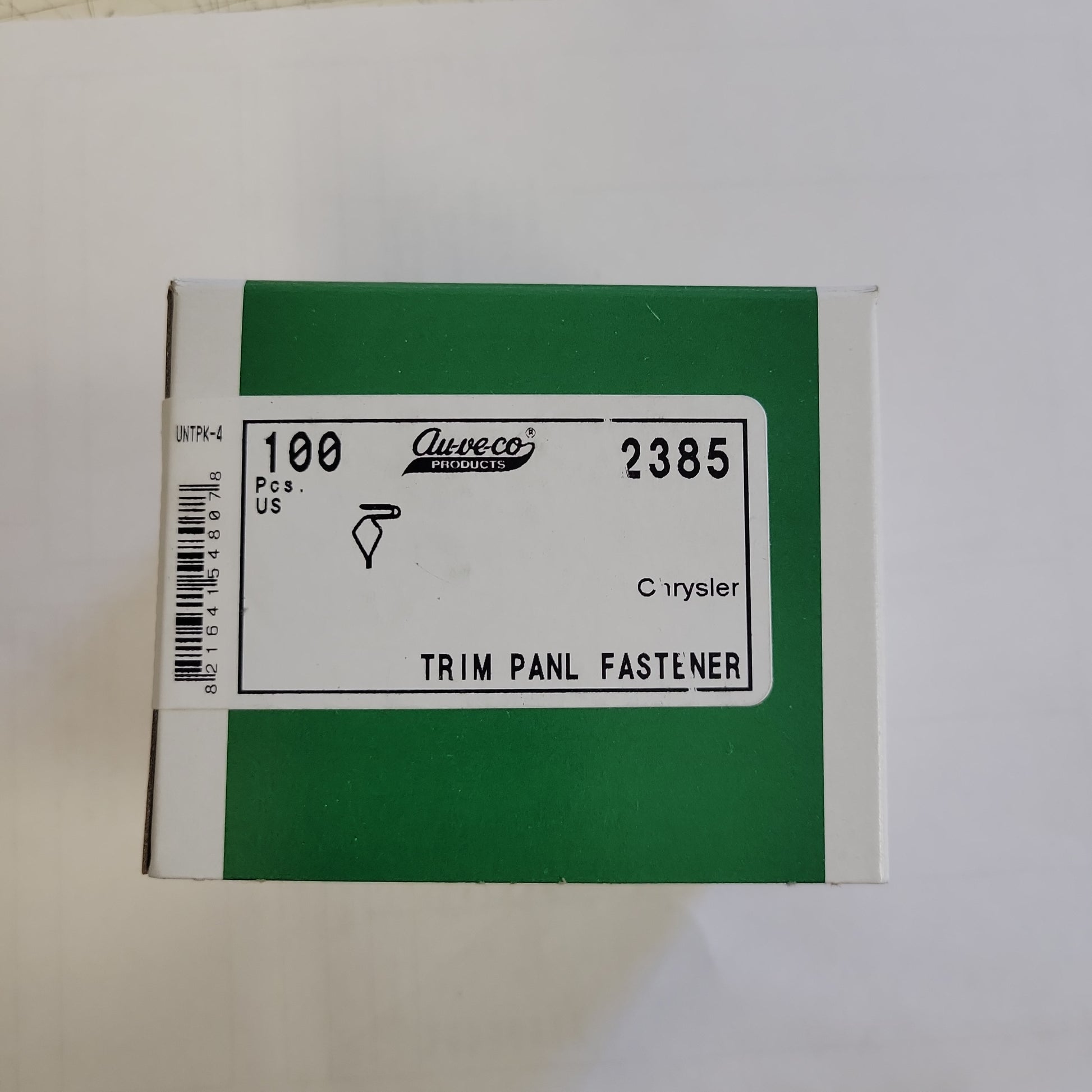 AUVECO 2385 Chrysler Trim Panel Fasteners: 100-piece box, green and white packaging.