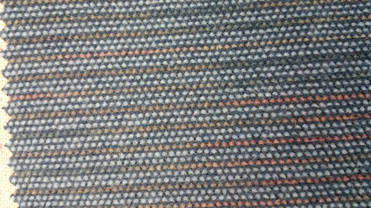 Detroit 5134 Cirrus Lapis Ford fabric swatch: textured blue, gray, and brown wool blend with subtle stripes.