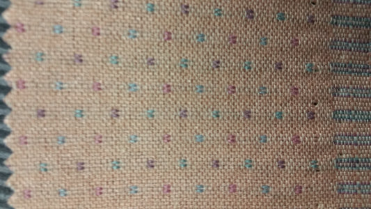 Pink Contract Fabric NTM0036: Textured beige fabric with small multicolored floral pattern.