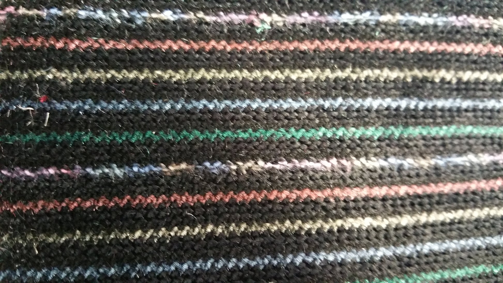 Ring 992 multi-colored contract fabric swatch: black base with thin stripes in pink, gray, blue, and green.