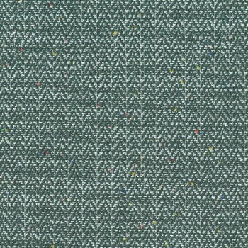 Culp Contract Brouhaha-Juniper fabric swatch: teal herringbone weave with multicolored flecks.