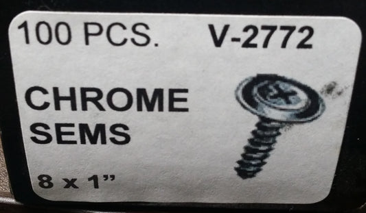 100 chrome SEMS screws, 8 x 1", V-2772