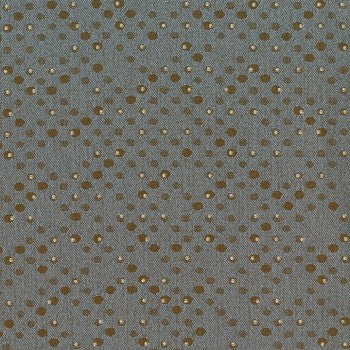 Benday Bluestone fabric: Blue cotton with a subtle brown dot pattern, perfect for quilting or apparel.