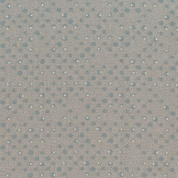Benday Smoke fabric swatch: subtle blue-gray speckled pattern on a light taupe background.