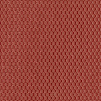 Dot Com Cinnabar Contract Polyurethane Fabric: textured red fabric with raised circular pattern.