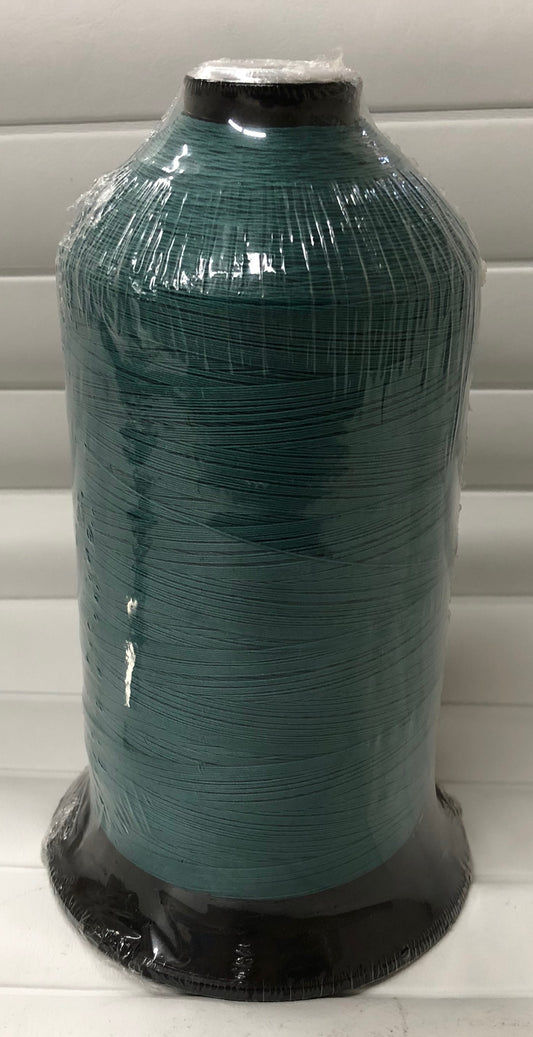 Sunguard B92 Ocean Green 218Q 16oz thread spool: 16 oz of teal-colored thread, shrink-wrapped for freshness.