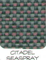 Citadel Seaspray Tweed Fabric: Green and pink woven tweed textile swatch