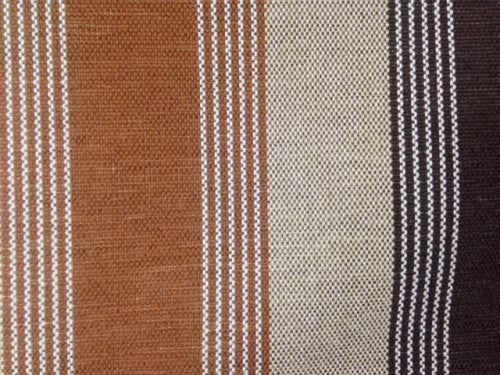 Maroon stripe outdoor fabric swatch showing textured weave with white accents.