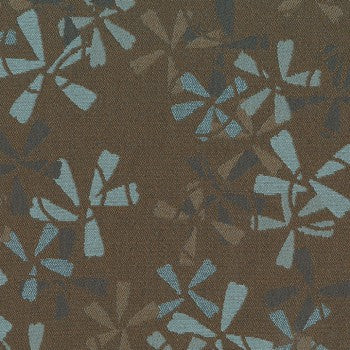 Culp Petal Pusher Flora Contract Fabric swatch: Teal and brown floral pattern on durable fabric.