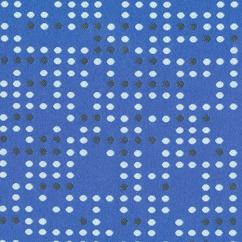 Culp Punch Card Blue Jay contract fabric swatch: blue background with small white and gray polka dots.