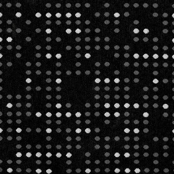Culp Punch Card Domino Contract fabric swatch: black background with repeating gray and white dot pattern.