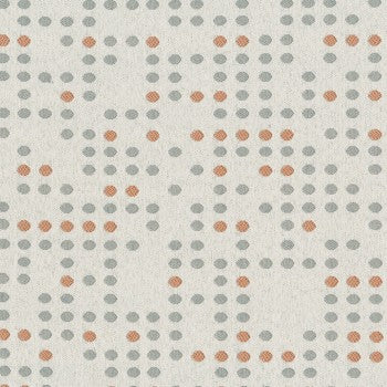 Culp Punch Card Halo Contract fabric swatch: textured off-white background with a repeating pattern of gray and copper dots.