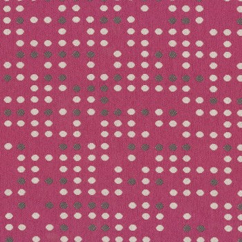 Culp Punch Card Peony contract fabric swatch: pink background with gray and white polka dots.