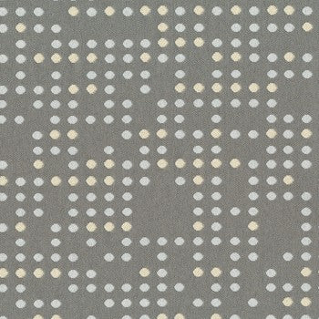 Culp Punch Card Quartz Contract fabric swatch: grey background with small light grey and beige dots in a geometric pattern.