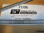 10,000 1/4" 22 Gauge stainless steel staples with 3/8" crown, ideal for heavy-duty fastening.