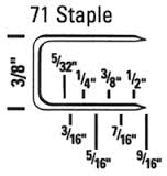 BeA 71 Series 9/16" staples:  3/8" leg length, precise dimensions for heavy-duty fastening.