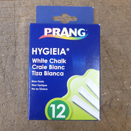 Prang Hygieia Dustless White Chalk, 12 pieces, non-toxic.
