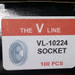 Product box label showing snap sockets; 100 pieces.

